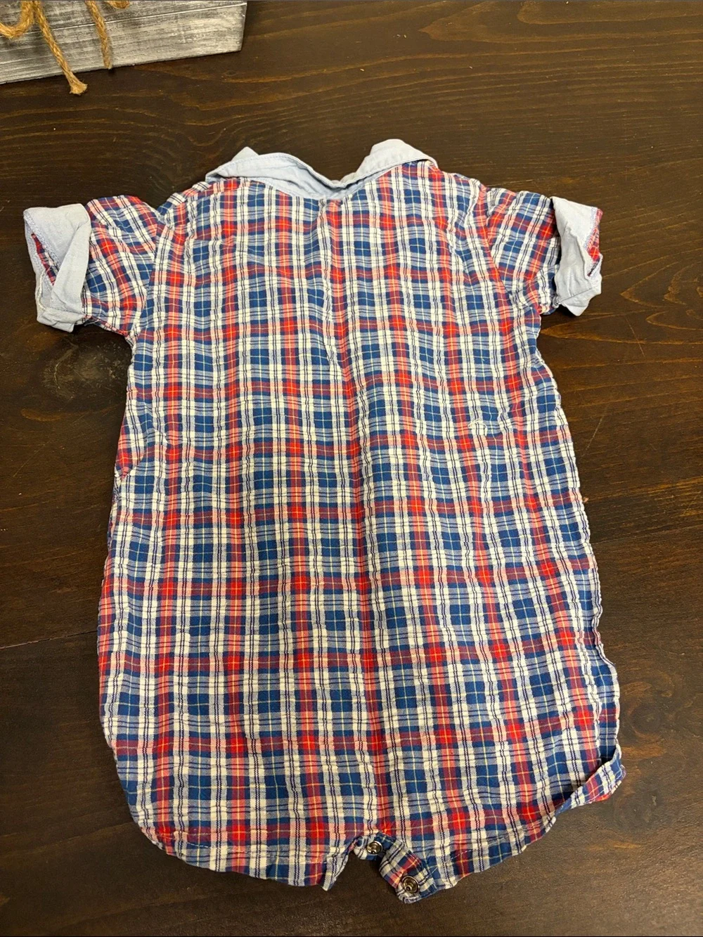 Vtg Mcbaby Red & Navy Plaid Shortall with Contrast Collar 18 months